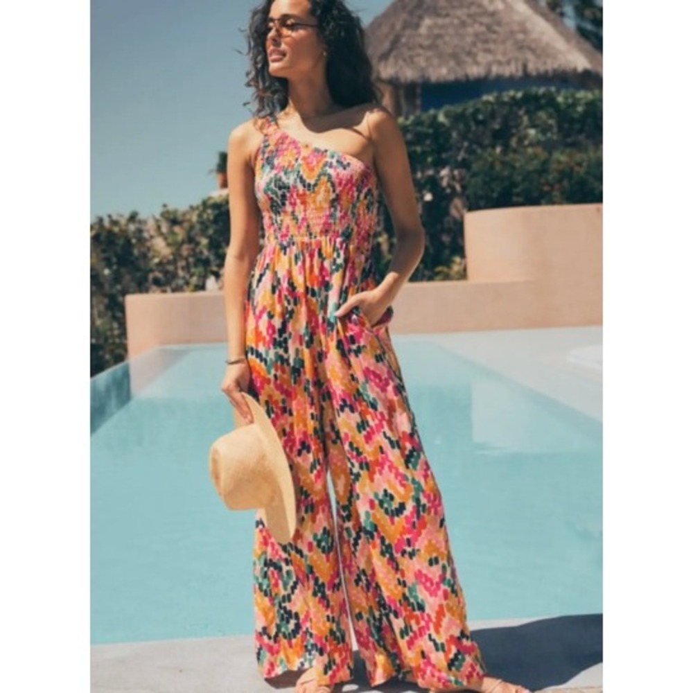 Marine Layer Women's One Shoulder Archive Tessa Jumpsuit In Abstract Print Sz XS